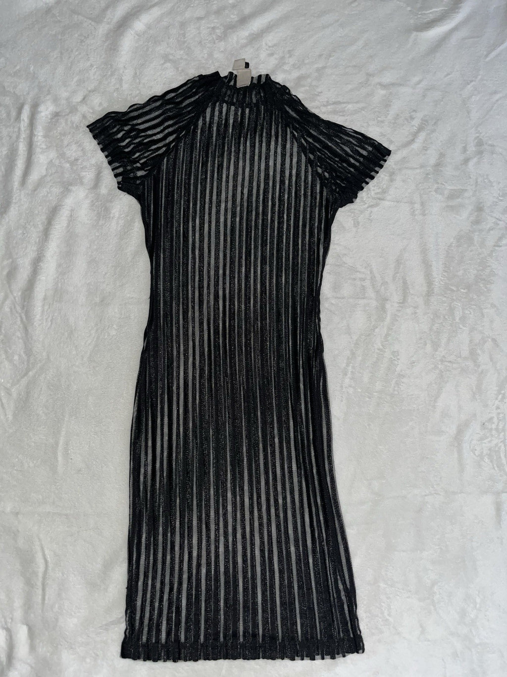 Fashion Nova Total Illusion Midi Dress - Black Mesh Striped Women’s Small 