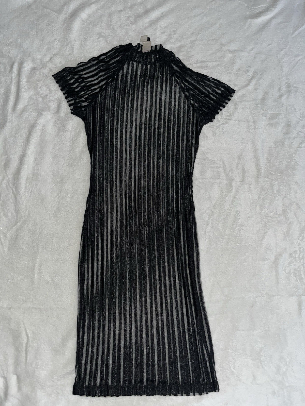 Fashion Nova Total Illusion Midi Dress - Black Mesh Striped Women’s Small 