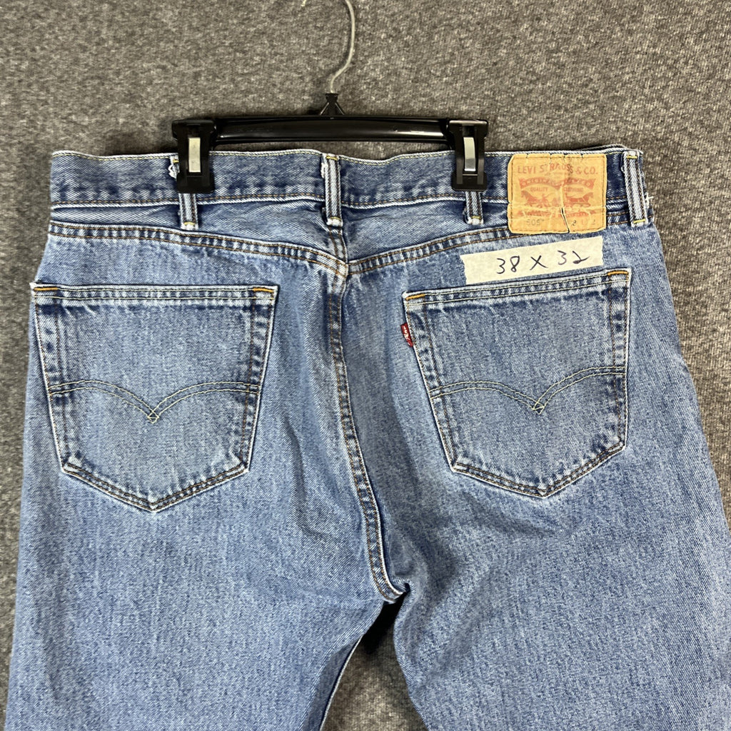Levis 505  Mens Size 38x32 Relaxed Straight Fit Jeans Medium Blue Washed Denim