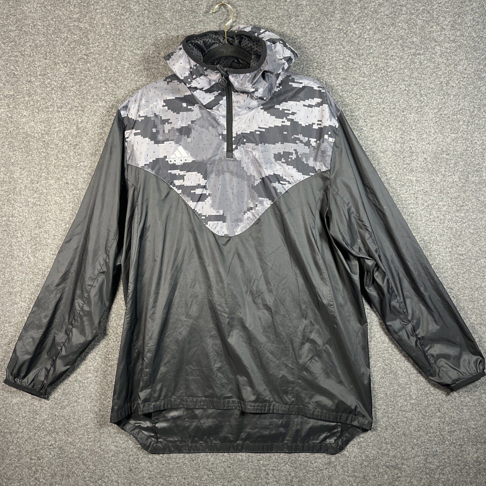 Adidas Soccer Tan ADV Windbreaker Camouflage Jacket 1/4 Zip Men’s XL Black 