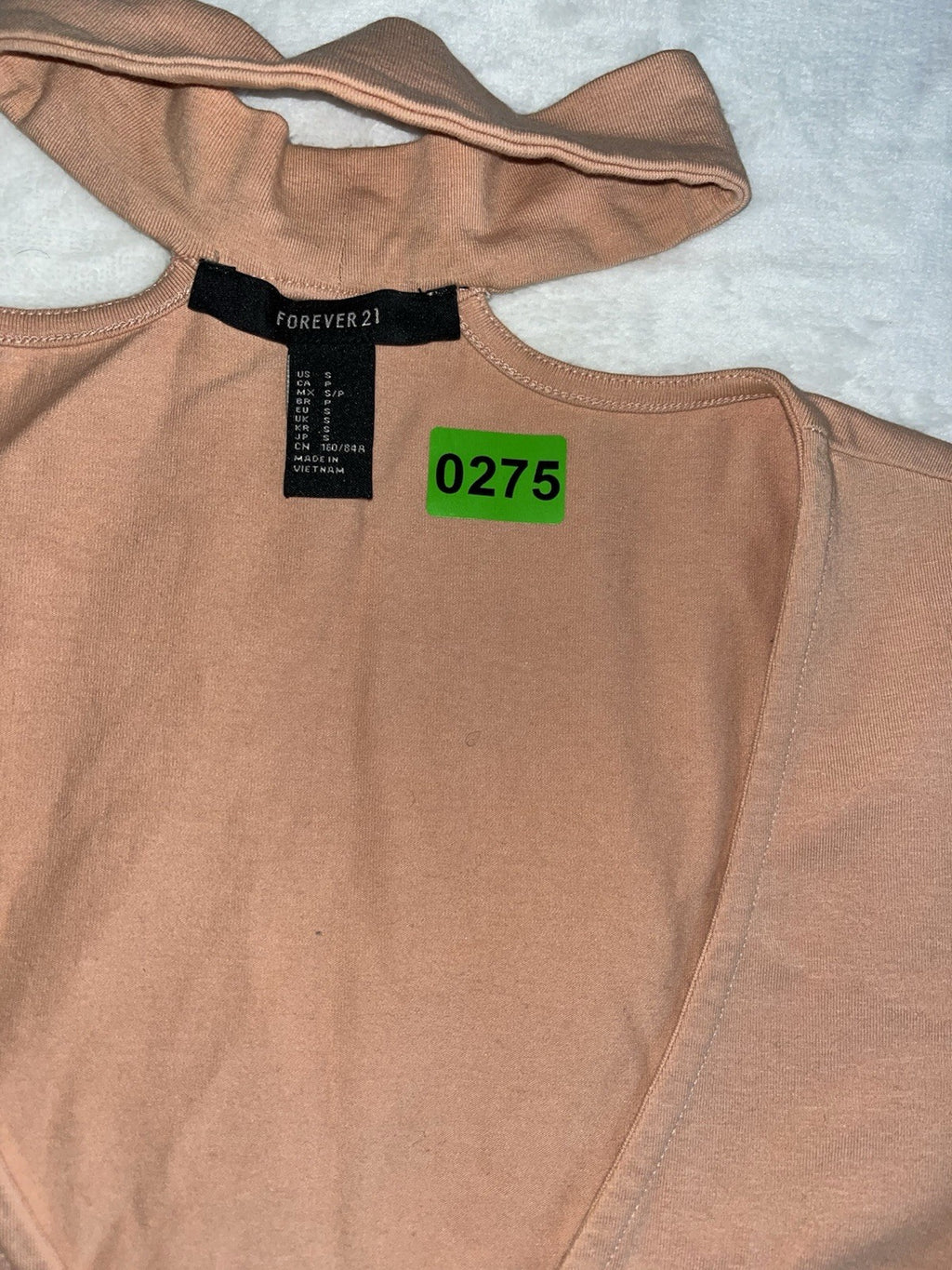 Forever 21 Bodycon Dress Small Tan Cotton Neck Band Short Sleeve Round Neck 