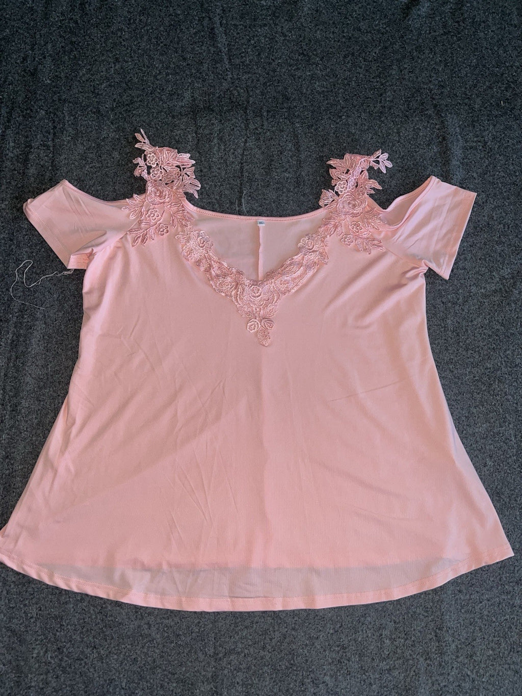 Women’s  XL Blouse Lace Shoulders Pink Short Sleeve 