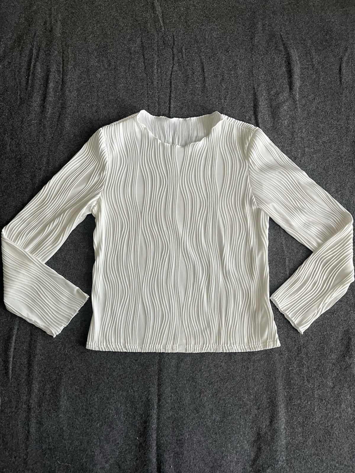 Women’s Long Sleeve Knitted Slim Crop Top Shirt XL White Crew Neck 