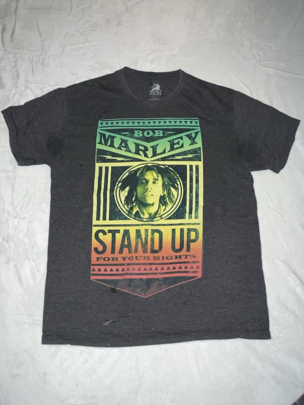 Bob Marley Stand Up For your Rights Graphic T Shirt Men’s Gray Size Large Crew 
