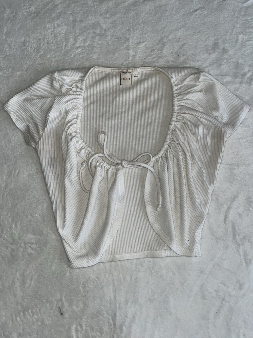 Hershe Women’s Tie Shirt White Short Sleeve Small 