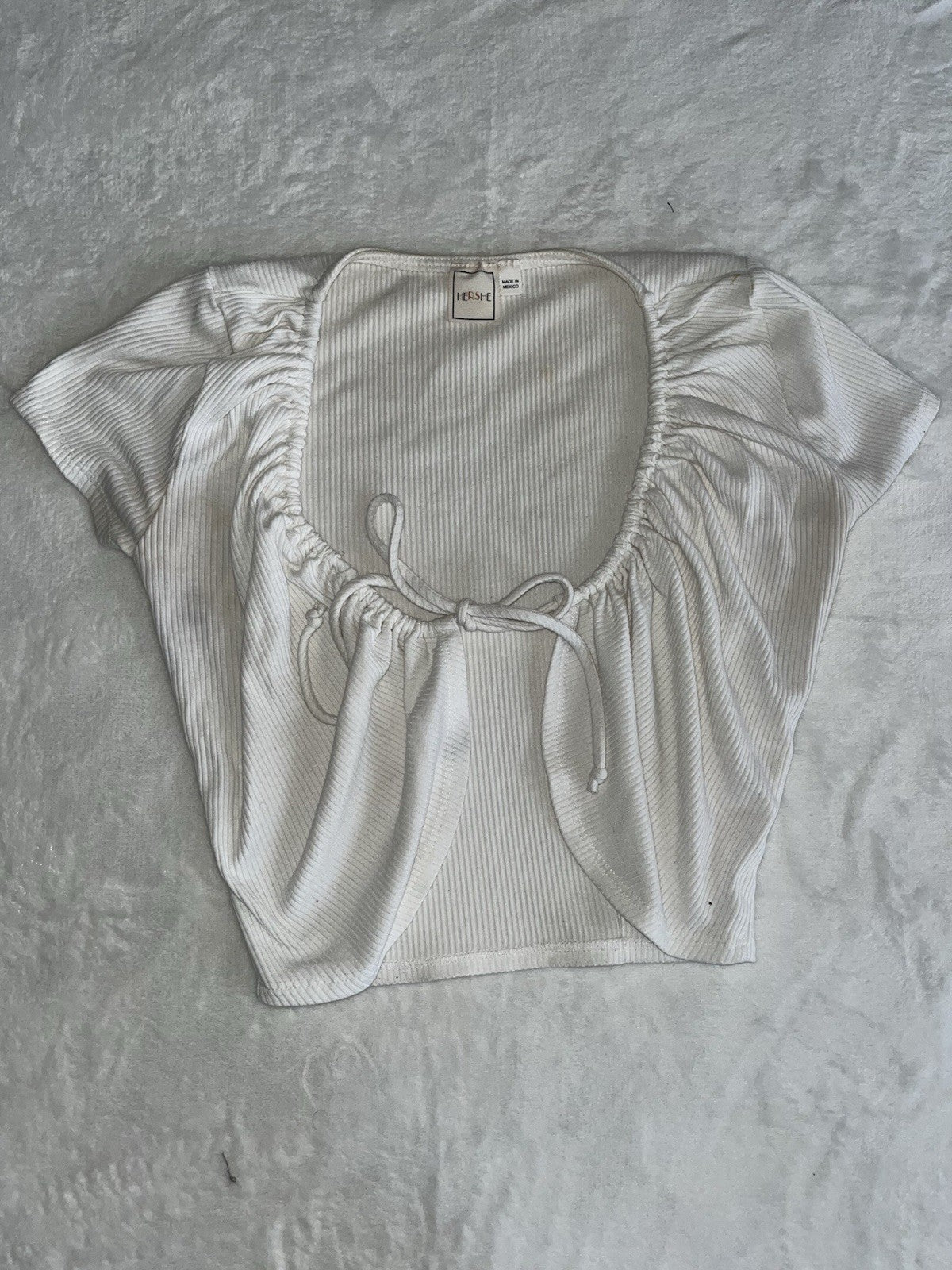 Hershe Women’s Tie Shirt White Short Sleeve Small 