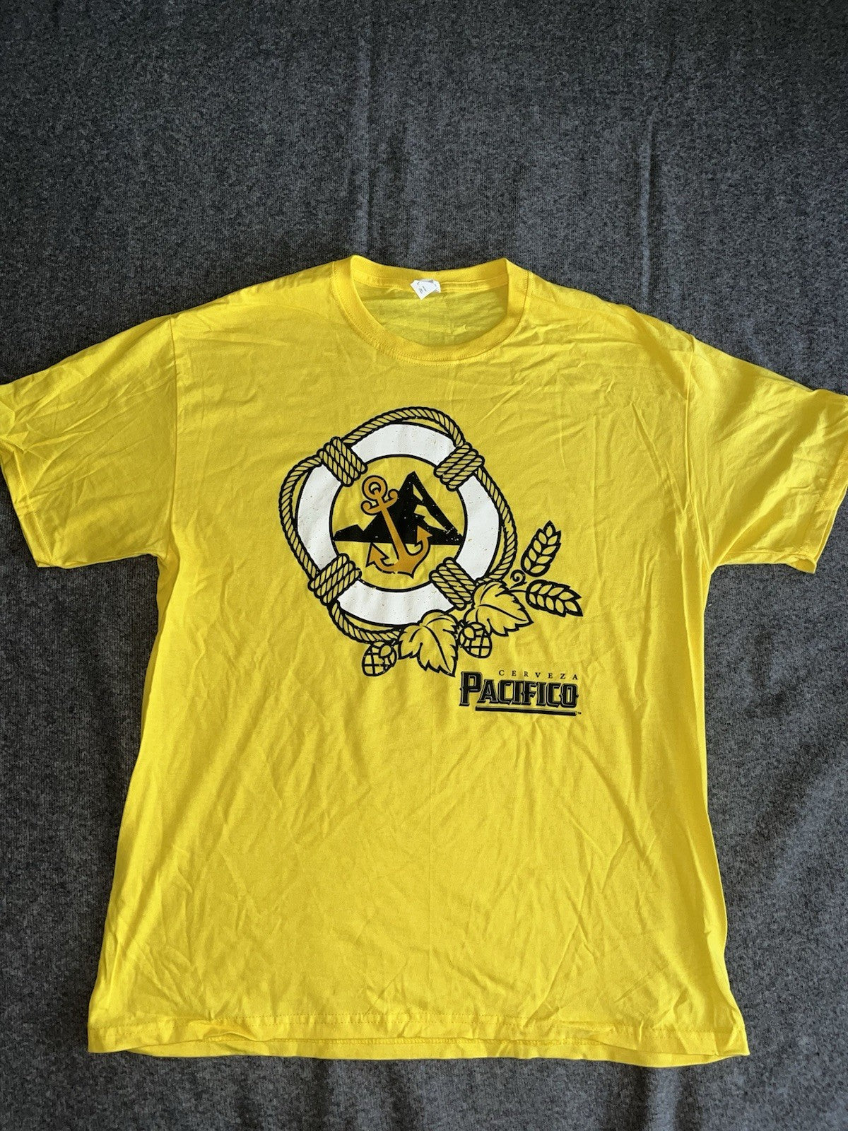 Pacifico Cerveza Shirt Size Large Yellow Short Sleeve Beer Logo Delta Pro Weight