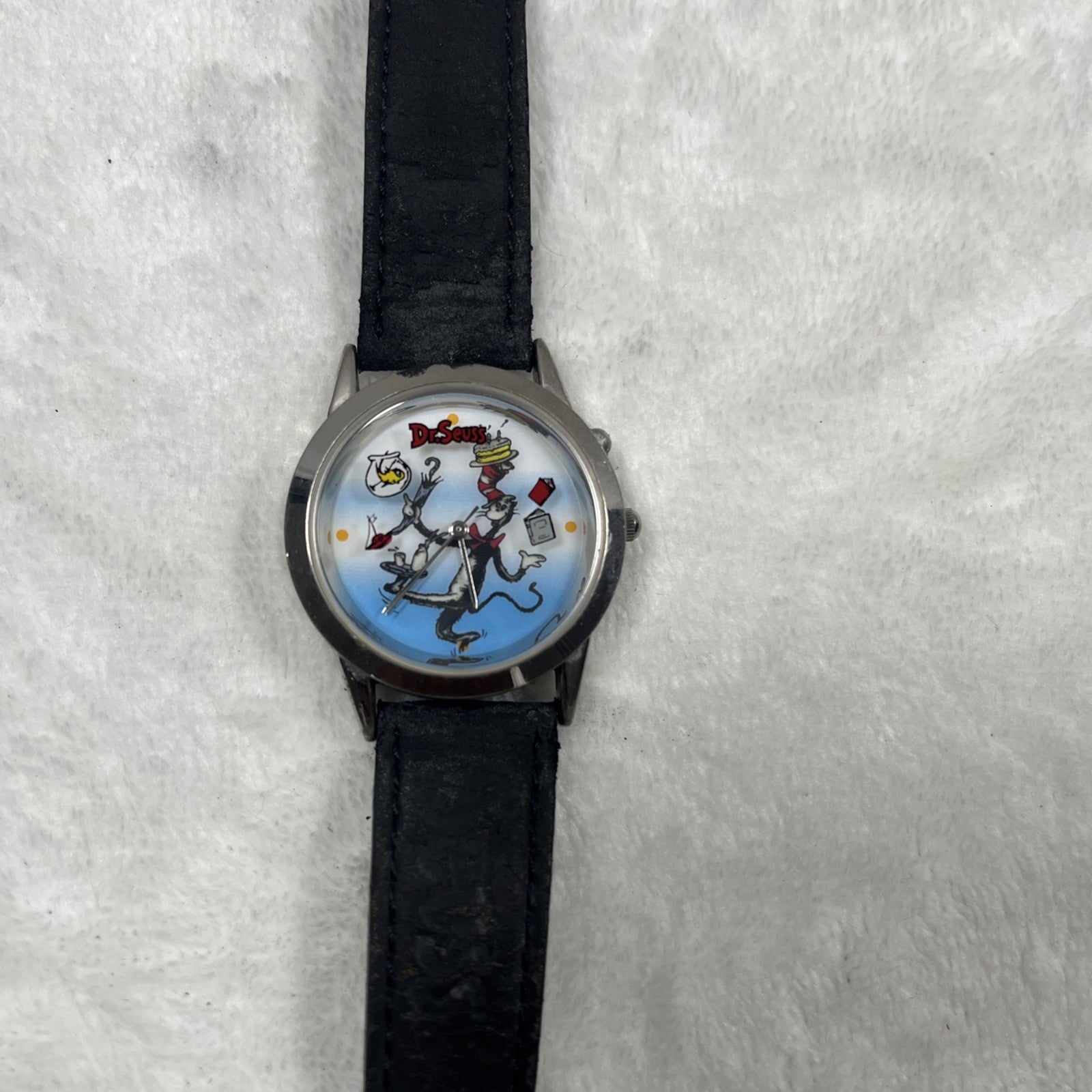 The Cat In The Hat Dr. Suess Watch Leather Stainless Steel 1997 Water Resistant 