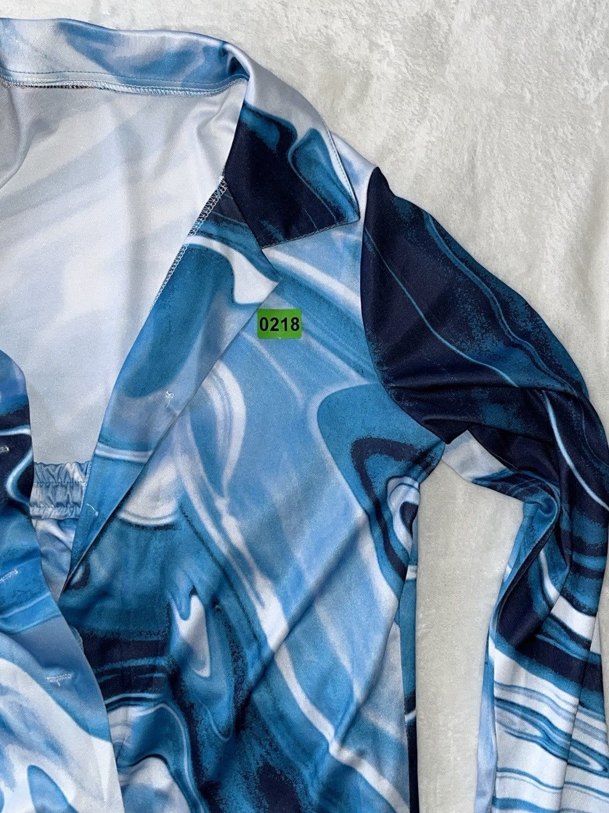 Women’s Blue Marble Short Set Long Sleeve Shirt Size Small Polyester 