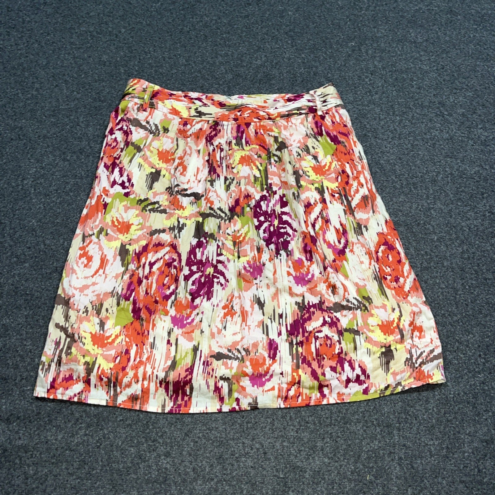 LIZ CLAIBORNE Watercolor Floral COTTON TWILL Pocket BACK-ZIP A-Line Skirt Sz 10p