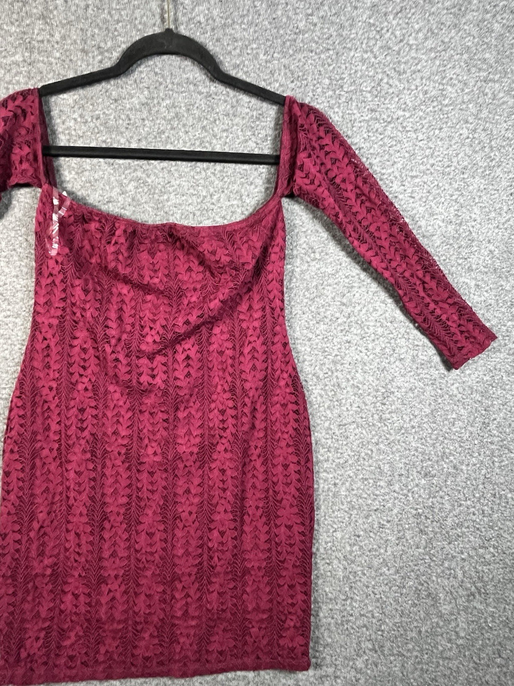 Fashion Nova long-sleeve, off-the-shoulder, magenta lace mini dress Medium 