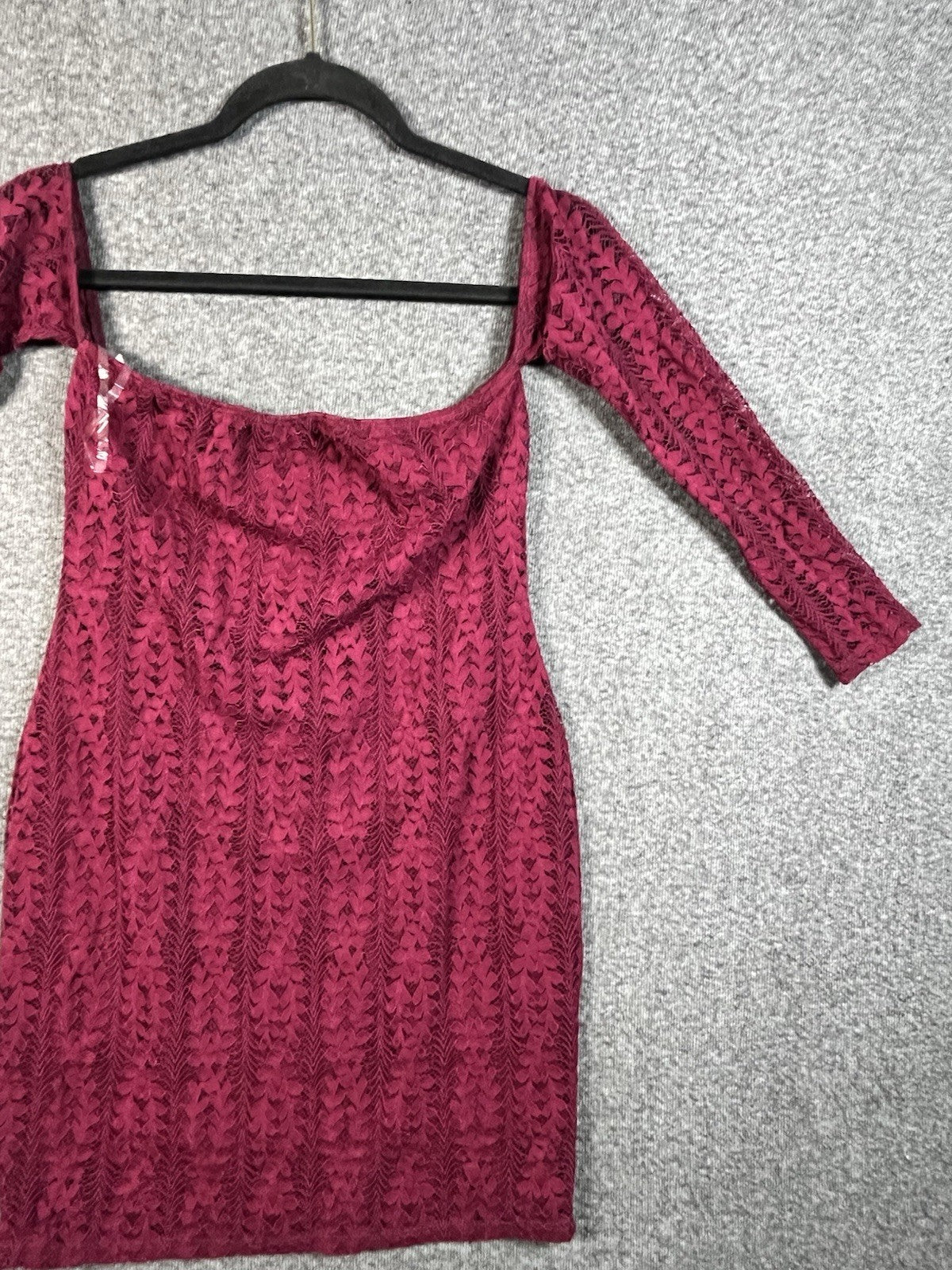Fashion Nova long-sleeve, off-the-shoulder, magenta lace mini dress Medium 