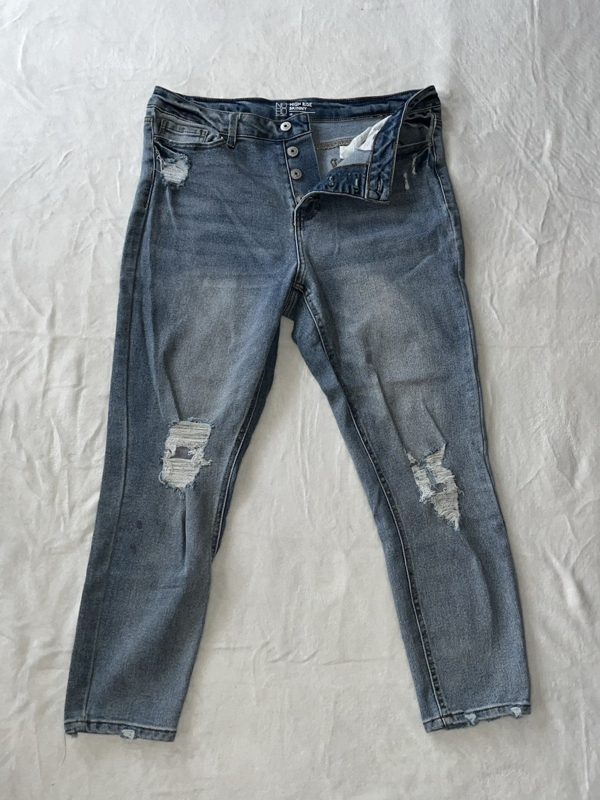 No Boundries Juniors High Rise Medium Wash Blue Stretch Denim Skinny Jeans Sz 15