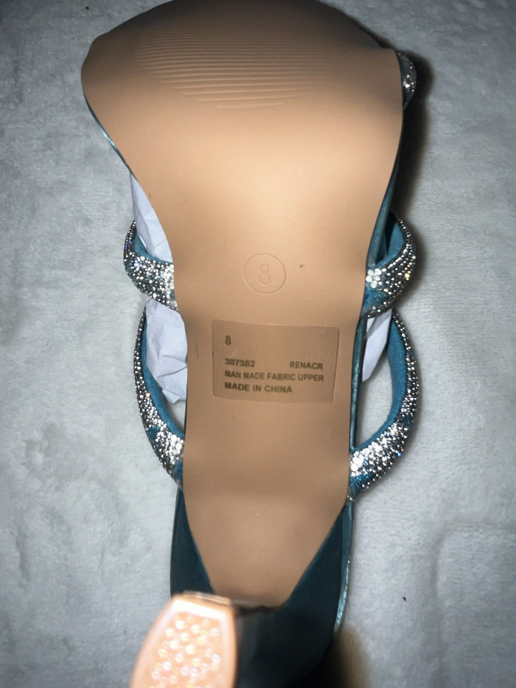 Fashion Nova Rhinestone Crystal Strappy Slip On High Heel Sandals Blue 8 Womens 