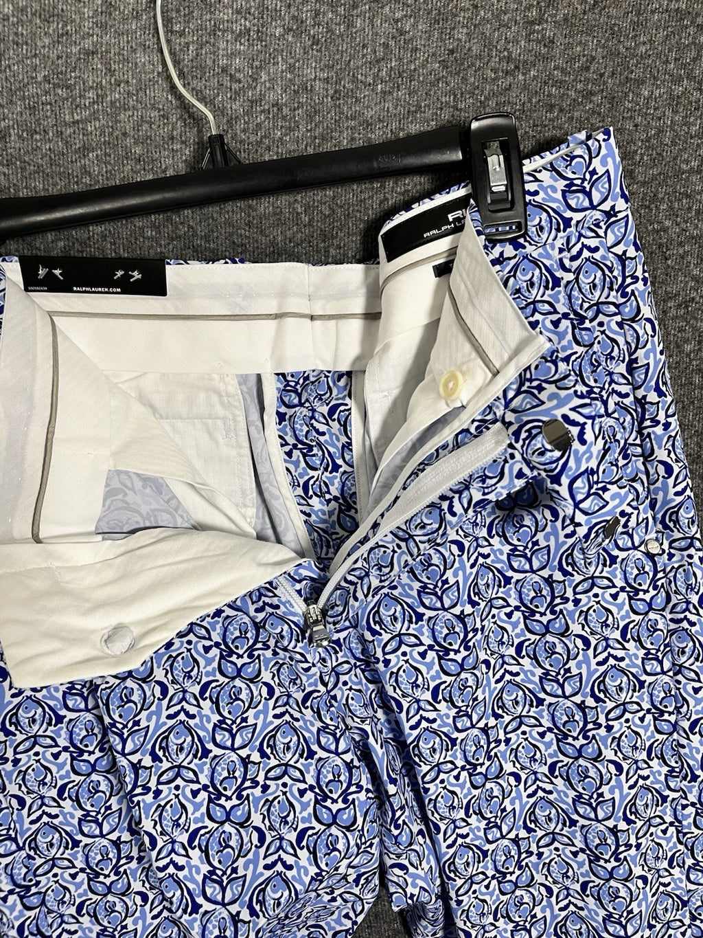 RLX RALPH LAUREN POLO WATER REPELLENT GOLF PANTS FISH PRINT BLUE 33x32 34 NWTS