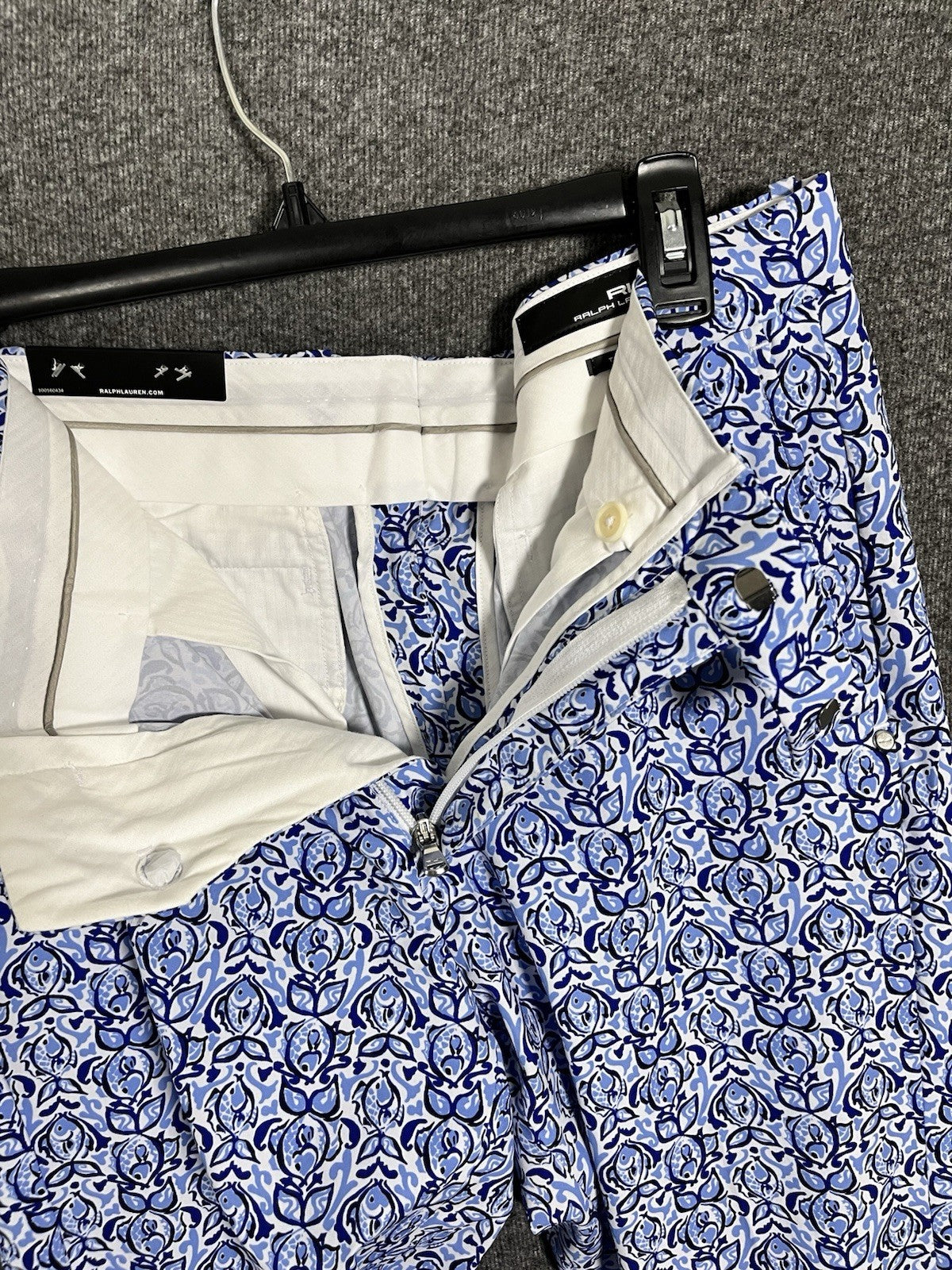 RLX RALPH LAUREN POLO WATER REPELLENT GOLF PANTS FISH PRINT BLUE 33x32 34 NWTS