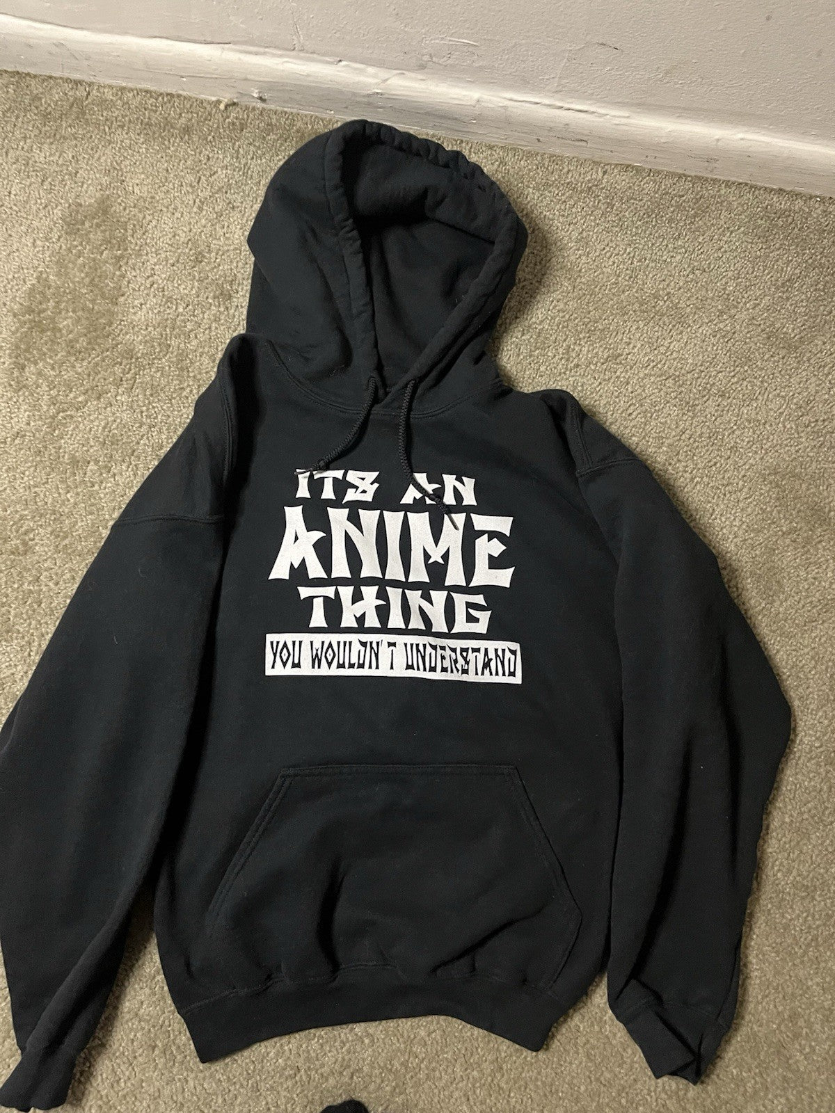 Anime Graphic Logo Gildan Heavy Blend Black Pullover Hoodie Mens Size Large