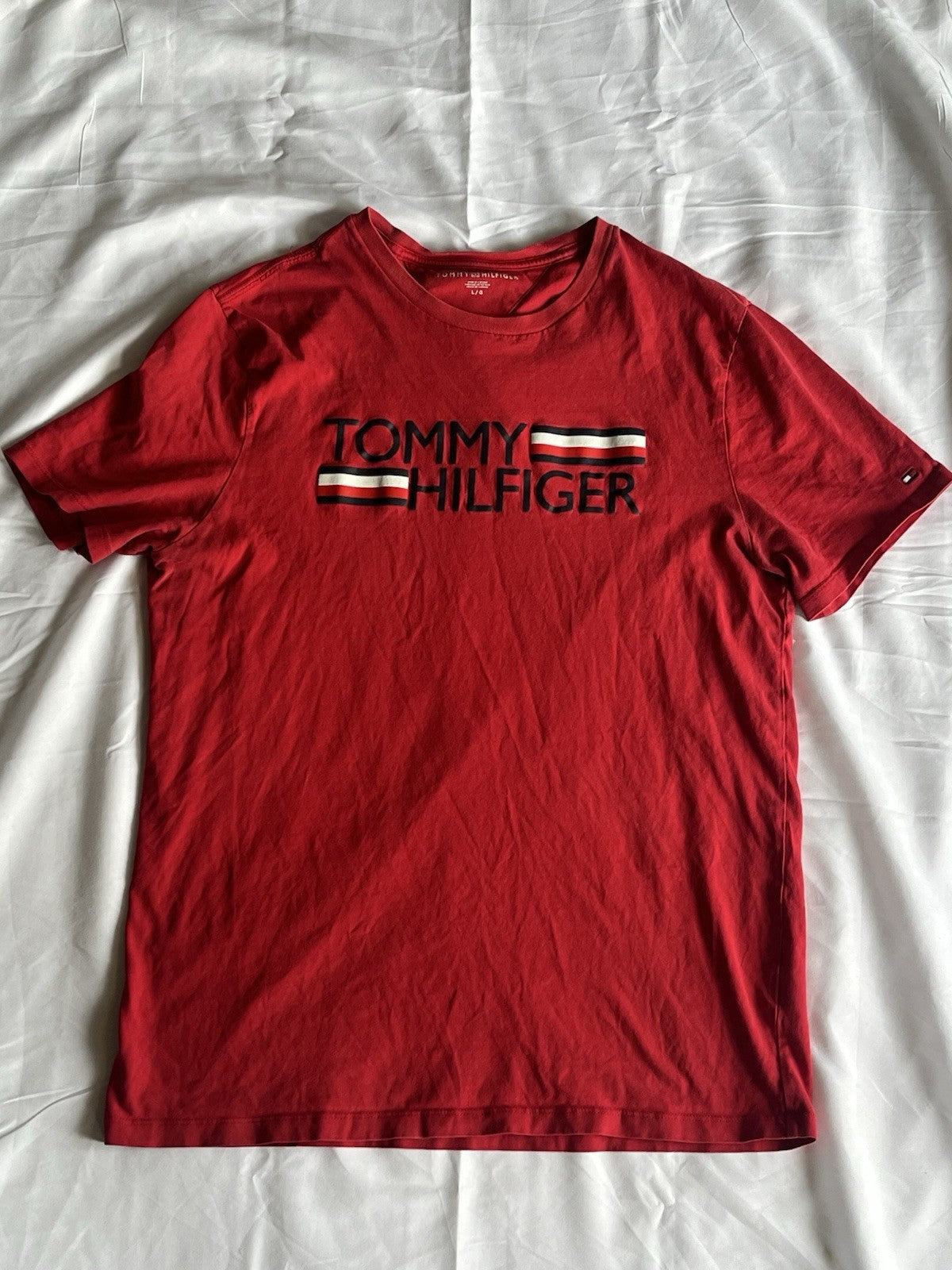 Tommy Hilfiger Denim Men's Logo Spell Out Red Short Sleeve T-Shirt Size Large 