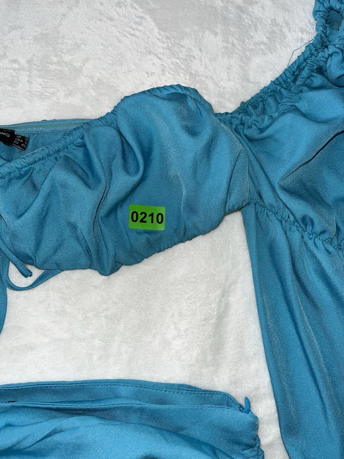 Women 2 Piece Set Dress Halter Too Long Sleeve Top Teal Medium 