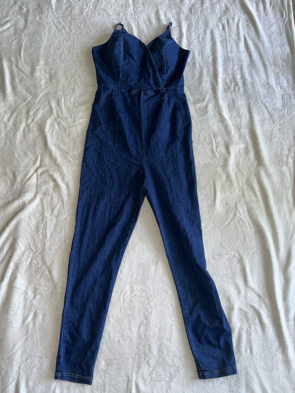 Women’s Blue Denim Halter top Jumpsuit One Piece Sleeveless M