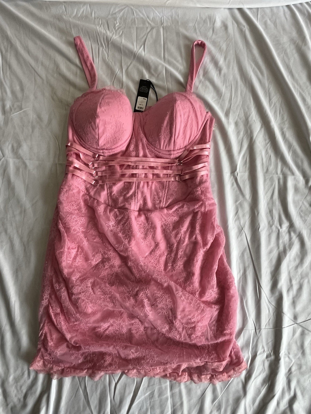 Fashion Nove Steal Your Heart Lace Mini Dress Pink Women’s Size XL