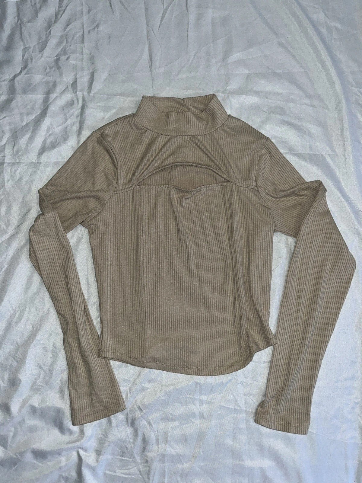 Women’s Tan Long Sleeve Shirt Knitted Square Neck Size Medium