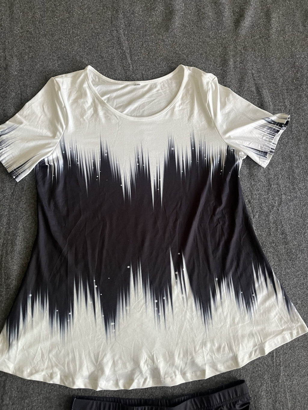 Women’s 2 Piece Loungewear Set Capris Short Sleeve Shirt Black White XL 