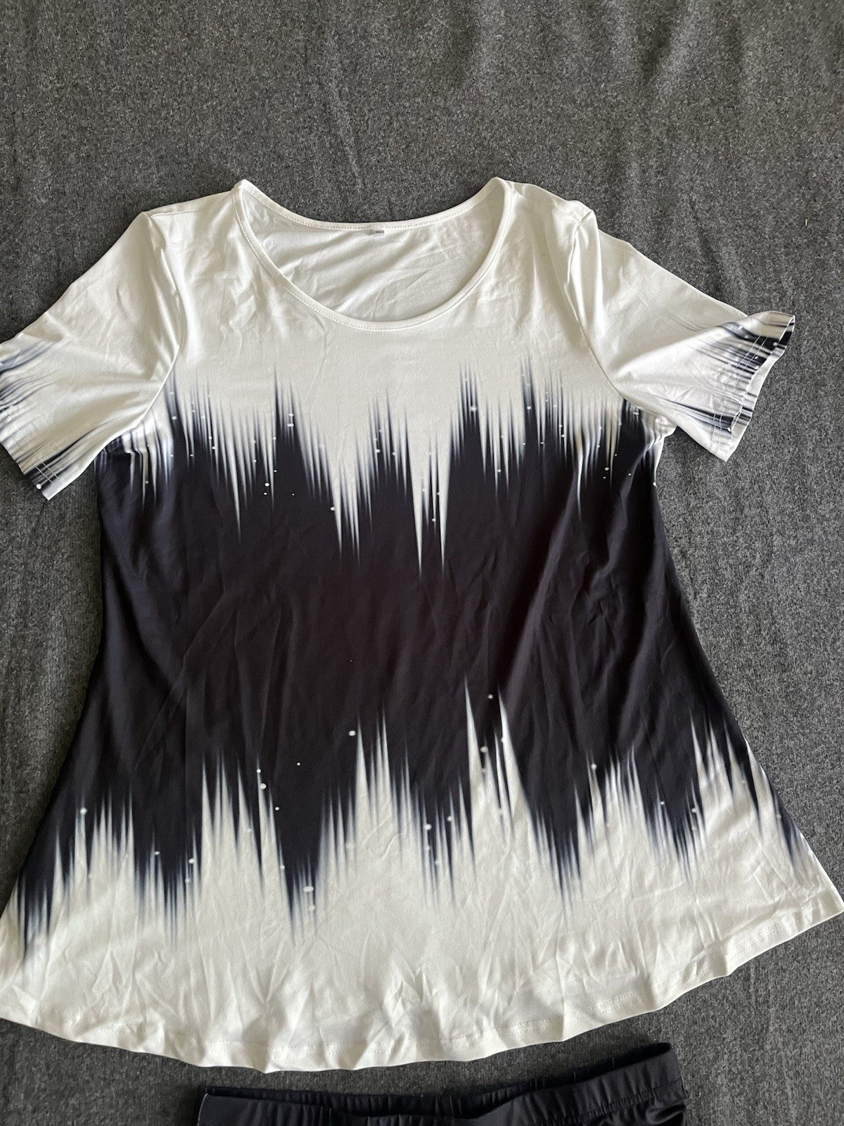 Women’s 2 Piece Loungewear Set Capris Short Sleeve Shirt Black White XL 