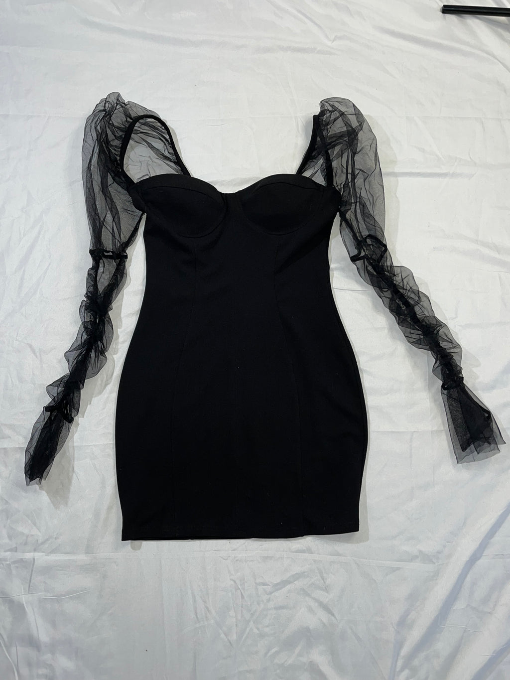 Sheer Sleeve Black Dress