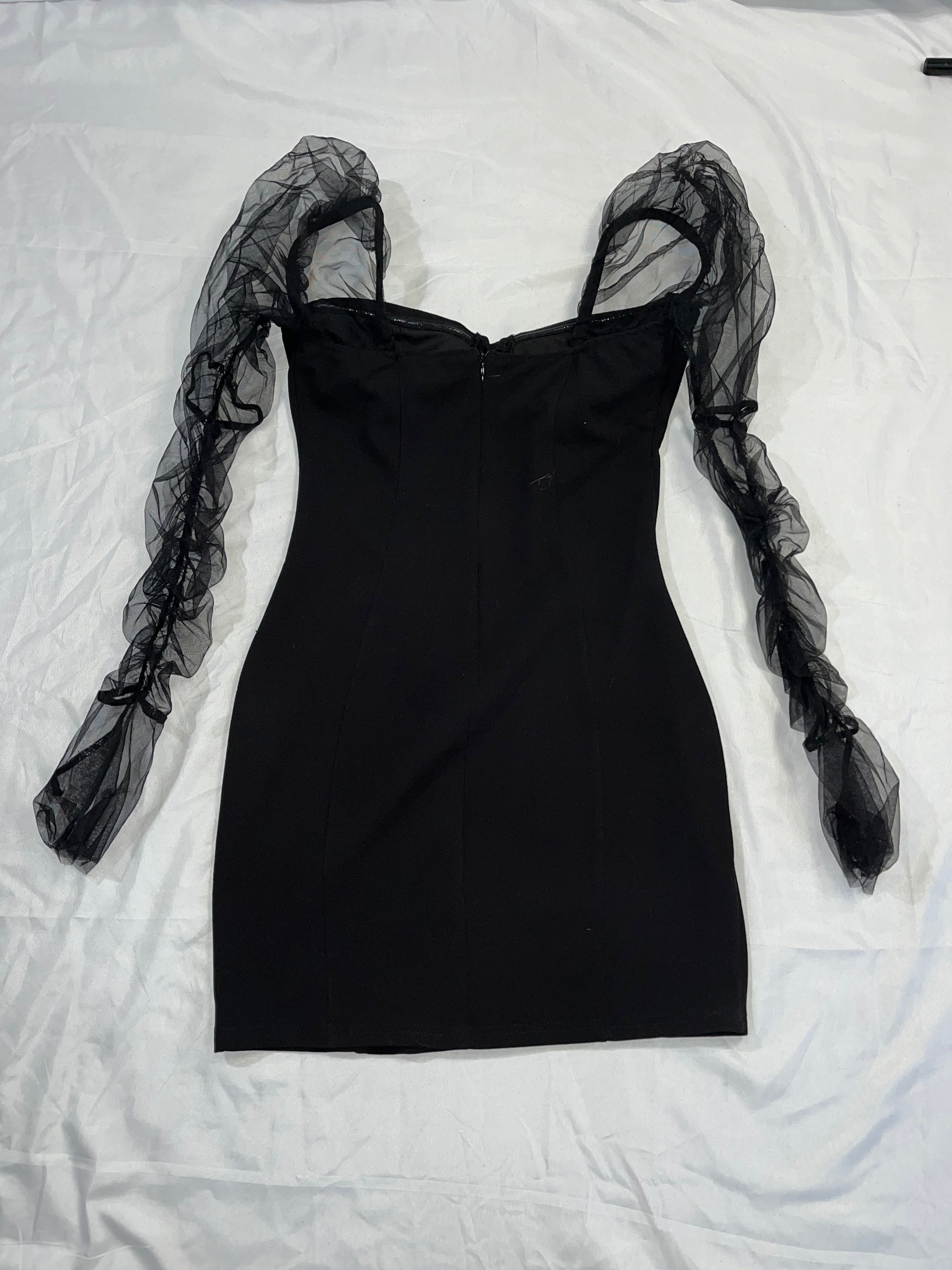 Sheer Sleeve Black Dress