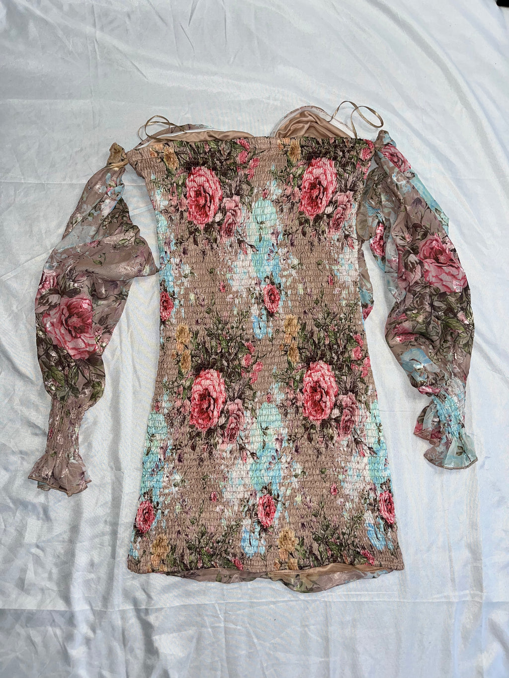 Floral Long Sleeve Tube Dress