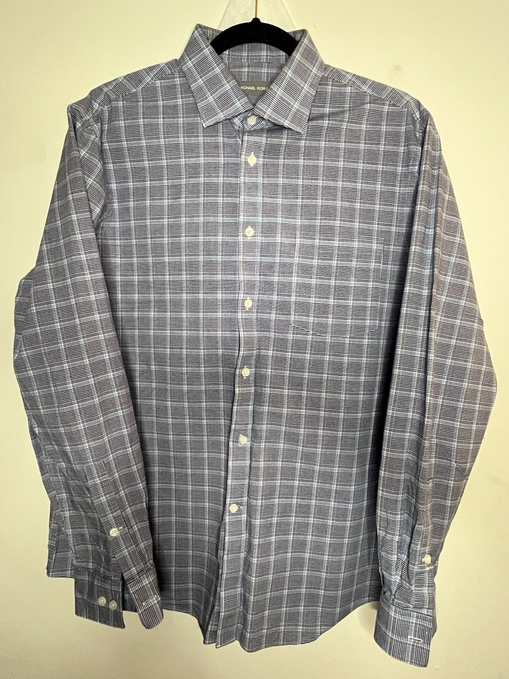Michael Kors Blue Plaid Dress Shirt Size Large 