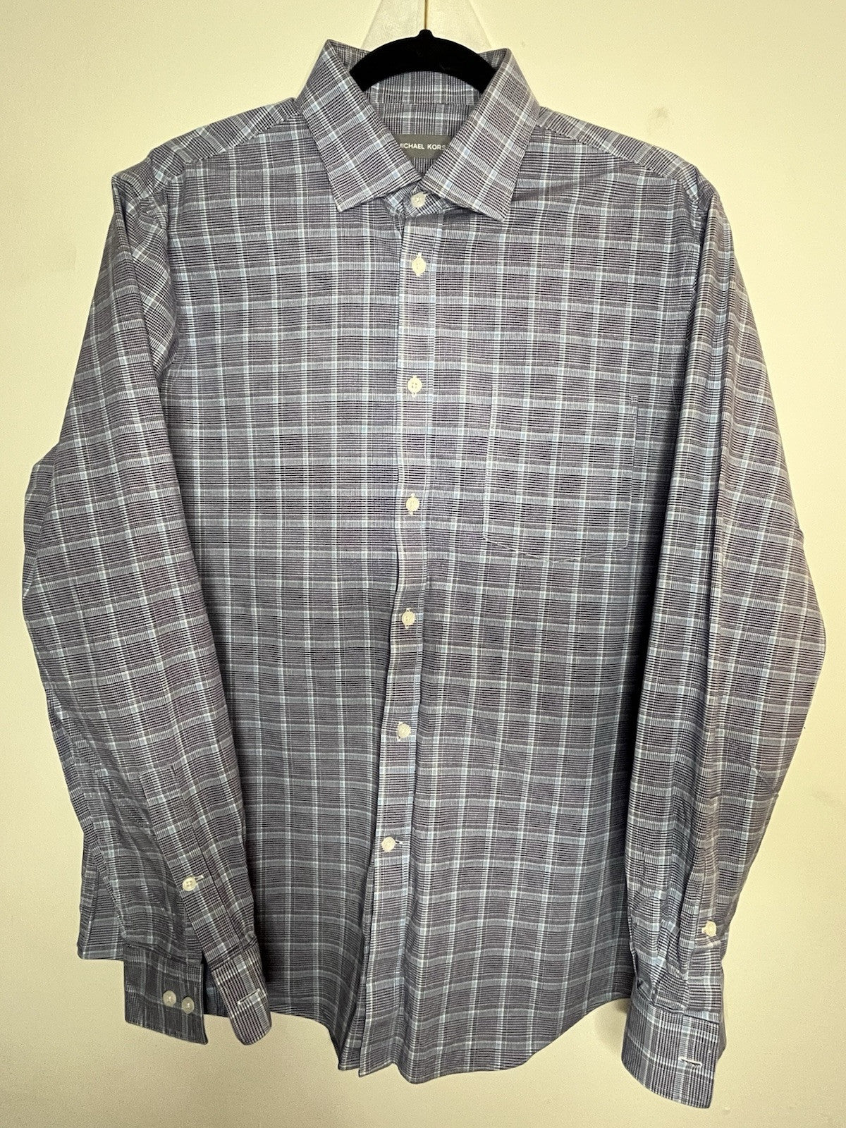 Michael Kors Blue Plaid Dress Shirt Size Large 