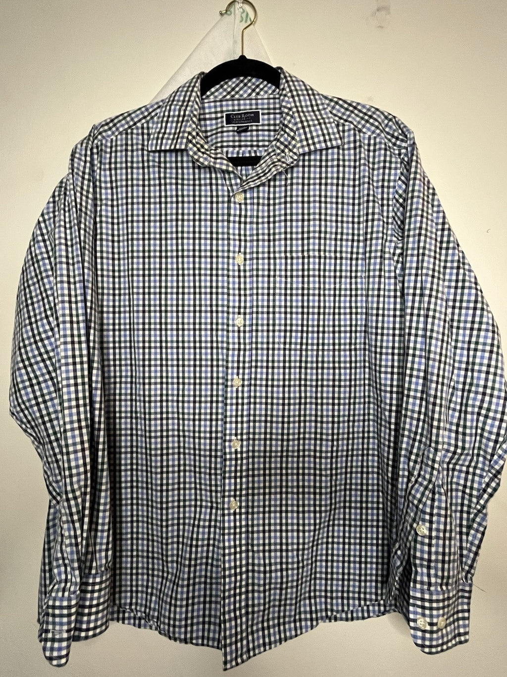 Club Room Performance Blue Green Black Plaid Pattern Size L 