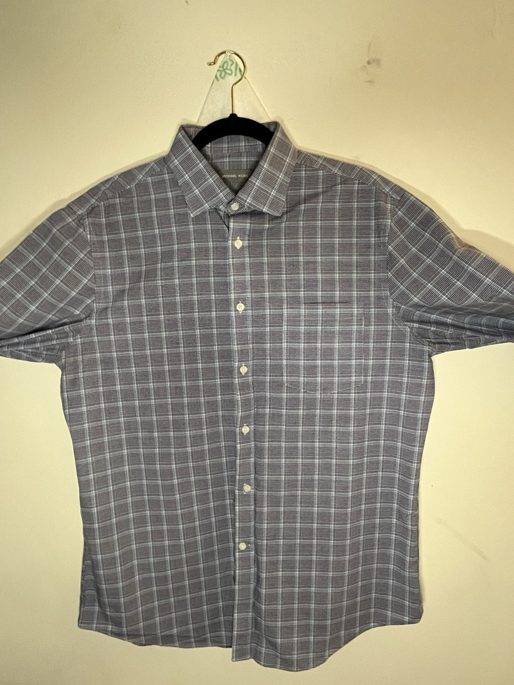 Michael Kors Blue Plaid Dress Shirt Size Large 
